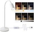 DAMI Dimmable LED Desk Lamp USB Powered, 3 Color Modes Flexible Gooseneck Reading Light, Eye-Caring Small Table Lamp for Home Office Study Bedroom Dorm Bedside - White