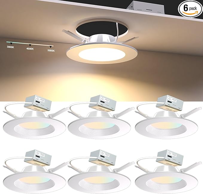 Lightdot 6 Inch Recessed Lighting 6 Pack White, 12W Dimmable LED Downlight 3CCT Selectable (3000K/4000K/5000K), Anti-Glare Slim Canless Ceiling Light