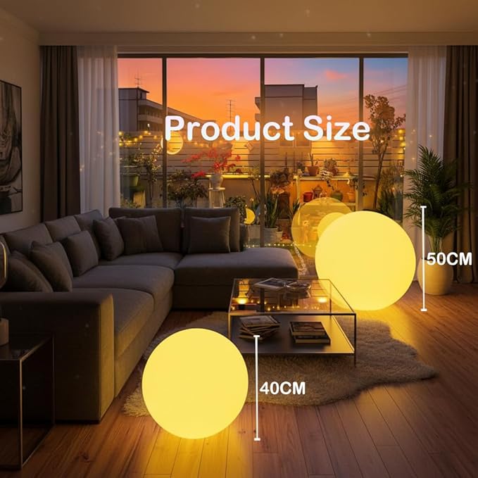 16 Inch Ultra-Fun LED Ball Light, Rechargeable Globe Floor Lamp w/Remote, 16 RGB Color Changing LED Glowing Orb Light, Waterproof Outdoor Ambiance Lighting, Pool Party Garden Patio Decor