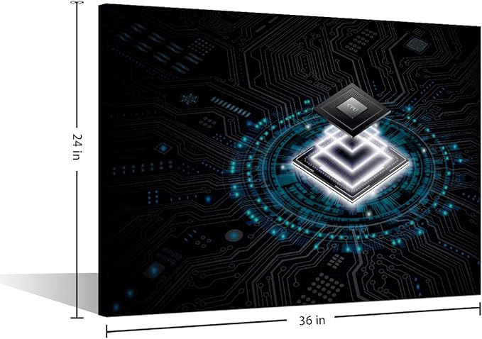 TUMOVO AI Canvas Wall Art CPU Concept Paintings Computer Chip Prints on Canvas Digital Age Modern Artwork Pictures for Living Room Bedroom Wall Decor Giclee Framed Ready to Hang, 36x24in