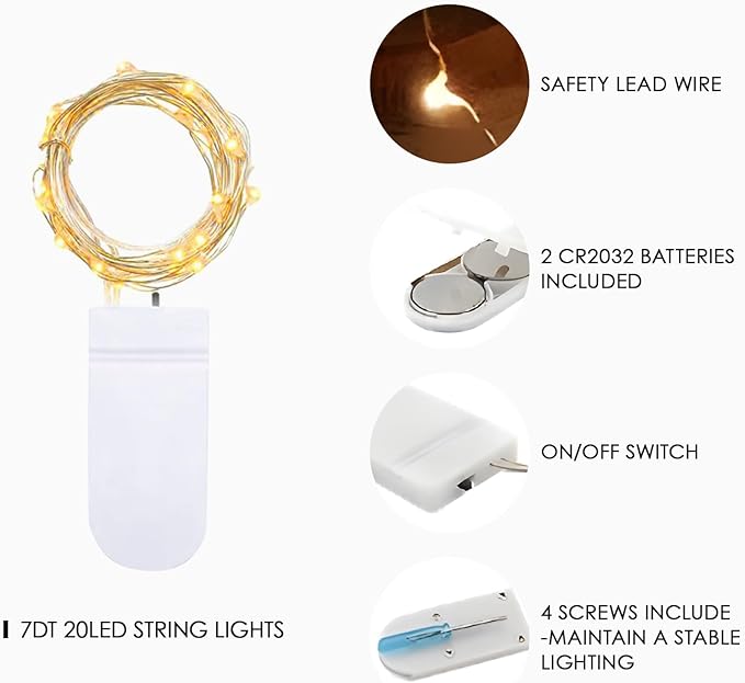 Bexdir 12 Pack Fairy Lights Battery Operated String Lights，7FT 20LED Waterproof Silver Wire Christmas Lights Outdoor,Firefly Mini Lights for Bedroom Party Birthday Wedding Home Decor