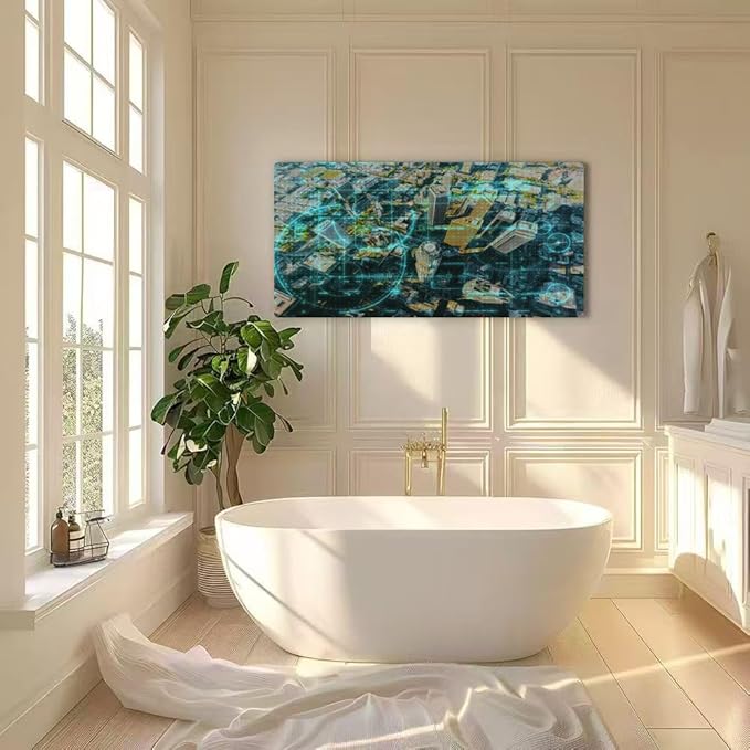 Wibinuki Wall Art Wall Decor Wall Paintings Aerial view of a Downtown LA for Living Room Bedroom Bathroom Home Decor Can Be Hung Directly 20"x 40"