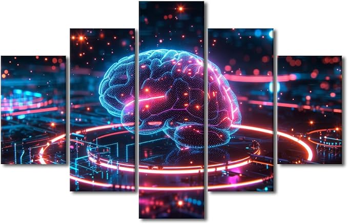 TUMOVO 5 Panel Digital Brain Wall Decor for Living Room Science and Technology Canvas Printing Wall Art Neural Networks Pictures for House Wall Decorations for Bedroom Modern Print 60" Wx40 H