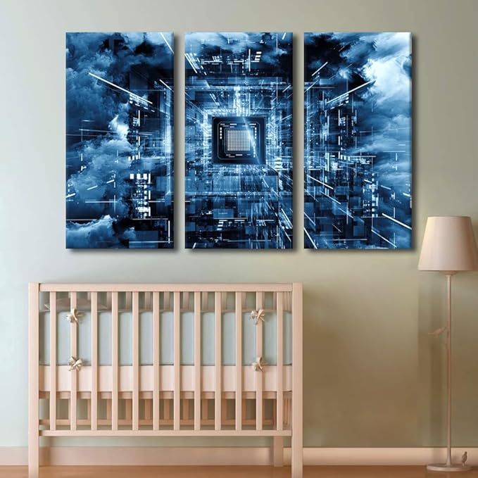 Technology Digital Art Modern Wall Art CPU Concept Abstract Picture Canvas Wall Art Contemporary Artwork Print On Canvas Bedroom Wall Art Pictures for Living Room Framed Ready to Hang(40"Wx60"H)