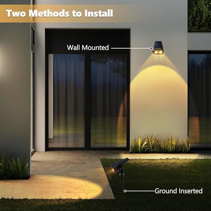 Flacchi Solar Lights Outdoor Waterproof - 2 Lighting Modes Solar Powered Garden Yard Spot Lights for Outside Landscape (Warm White, 4 Pack)