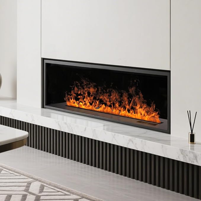 3D Water Vapor Fireplace Smart Electric Flame Decoration Steam Fireplace Humidifier W/Tap Water for Office, Home, Hotel,Restaurant(Single,47.2")