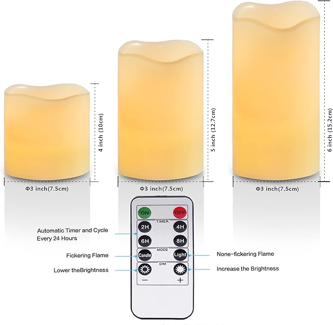 Flameless Battery Operated Candles: Pack of 6 LED Flickering Candle H4 5" 6" D3 Real Wax Pillar Electric Candles with 10-Key Remote and Timer for Home Party Christmas Decor