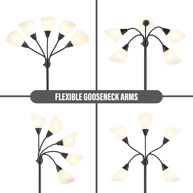 HonoDing Medusa Floor Lamps Standing Lamps 5 Heads Adjustable Reading Light Large Shade Use E26 A19 Bulb Floor Lamps for Living Room Bedroom (Black)