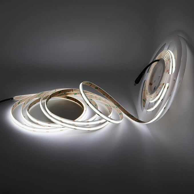 IP65 COB LED Strip Light, 480LEDs/m High Density 6000K Cool White, 16.4FT DC12V Flexible Cuttable CRI90+ Uniform No-Spot Lighting for Kitchen,Bathroom&Under Cabinet,Home DIY Lighting(No Power Supply)