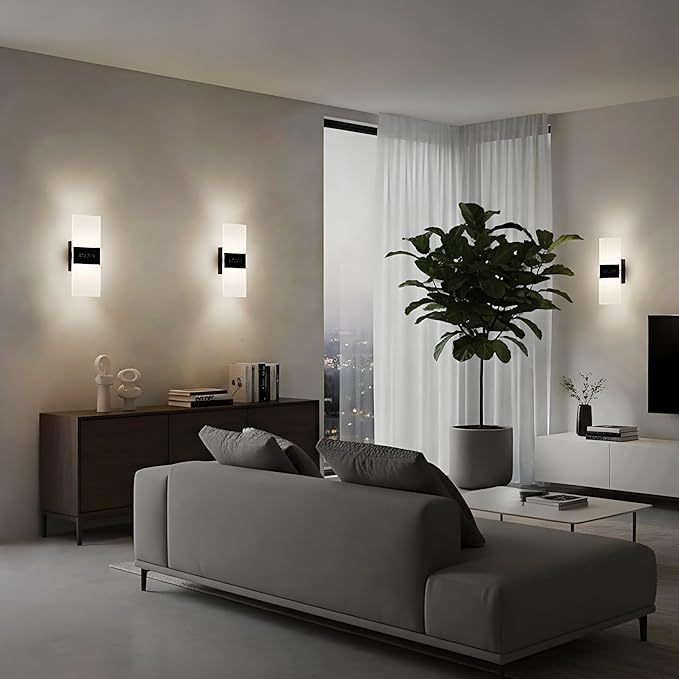 Touch Dimmable LED Wall Sconce with Switch Indoor 12W Hardwired Wall Light Fixture Brightness and 3-Color Temperature Adjustable, Acrylic Modern Wall Lights for Bedroom Hallway