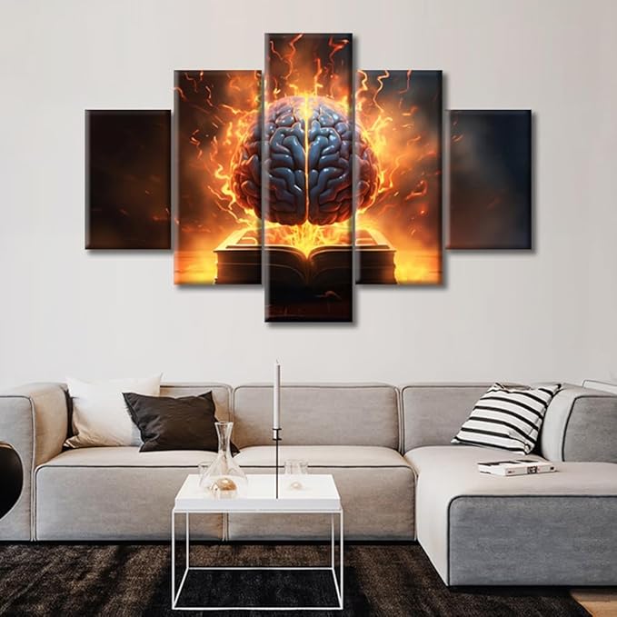 Artificial Intelligence Canvas Wall Art Abstract Human Brain Wall Art for Living Room Brain Pictures for Bedroom Modern Home Decor Office Bathroom Decor Artwork Framed Ready to Hang (60"Wx40"H)