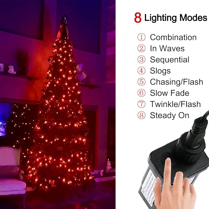 Halloween Indoor String Lights Orange - 220 LEDs 82ft/25m Memory Function 8 Modes End-to-End Plug in Outdoor Waterproof Fairy Twinkle Tree Fall Lights for Autumn/Thanksgiving Day/All Saints' Day/Yard