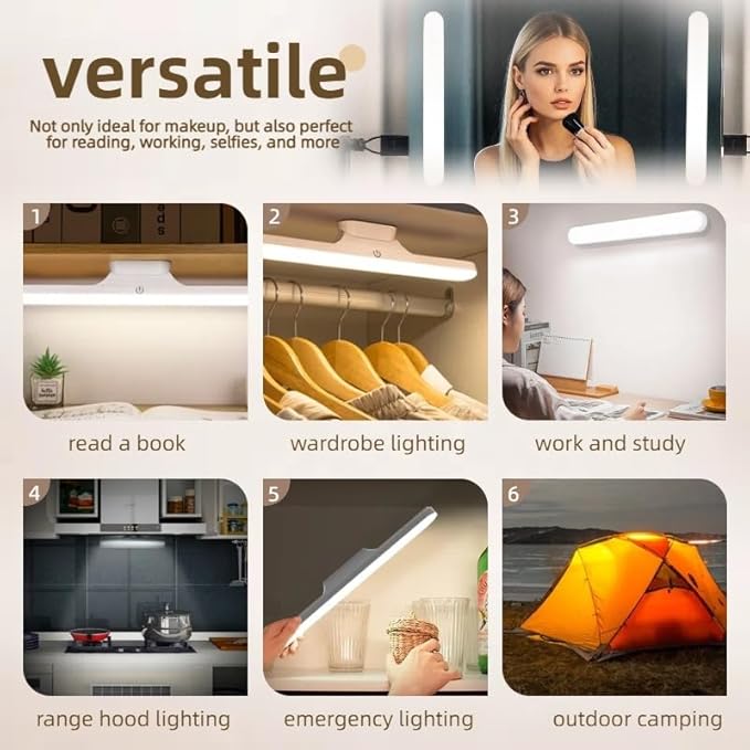 2 Pack Rechargeable Wireless Vanity for Mirror, Magnetic LED Makeup Lamp with Touch Control, Adjustable Brightness & Angle, Stick-On Bathroom Vanity for Makeup, Bedroom, and Dorms