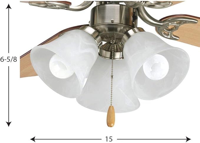 Progress Lighting AirPro Collection Three-Light Ceiling Fan Light, Brushed Nickel