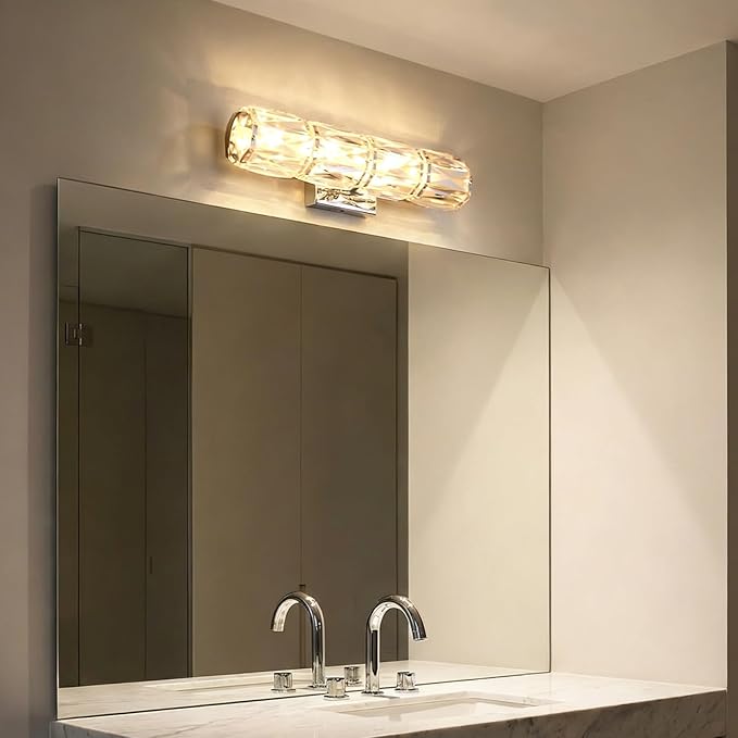 Modern Crystal Wall Sconces in Chrome Finish, LED Crystal Wall Light Fixtures with Remote, Luxury Vanity Wall Lamp Indoor for Bedroom Living Room Hallway Stairway Bedside, 3000K-6000K Dimmable
