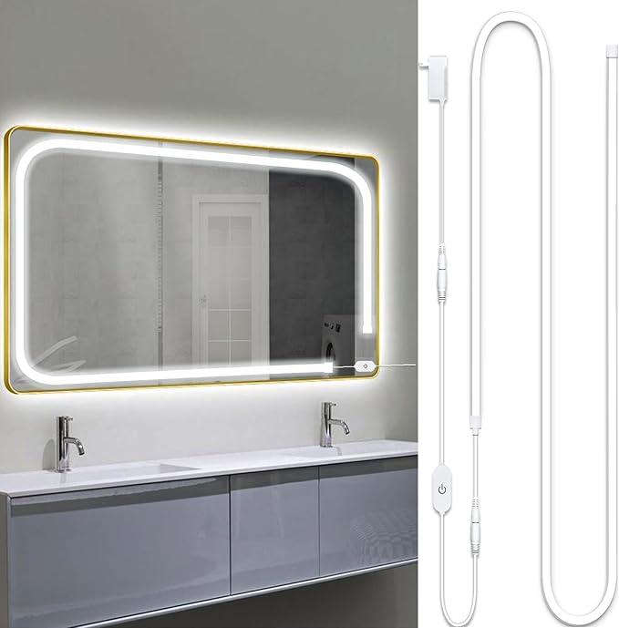 LED Vanity Mirror Lights, Hollywood Style Makeup Lighting, 10FT/6000K/Dimmable/12V Adapter/Self-Adhesive Strip Lights for Mirror, Lighting for Makeup Vanity Table & Bathroom Mirror