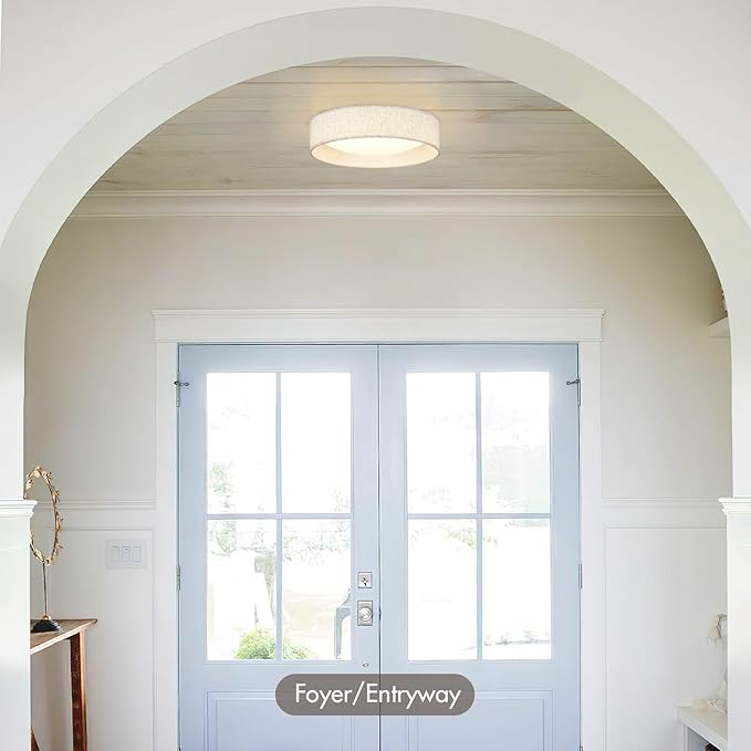 Modern Linen LED 13 Inch Ceiling Light Fixture with 24W 5CCT, Flush Mount Low Profile Room Lamp, Dimmable Minimalist Lighting for Bedroom, Kitchen, Hallway, Closet, Entryway