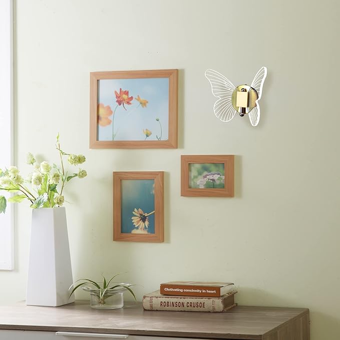 Chrasy 10W LED Wall Light Indoor, Modern LED Wall Sconce, Creative Acrylic Butterfly Wall Lamp with Golden Color Base for Bedroom Living Room Office Restaurant Hallway, 3 Color Temp Adjustable