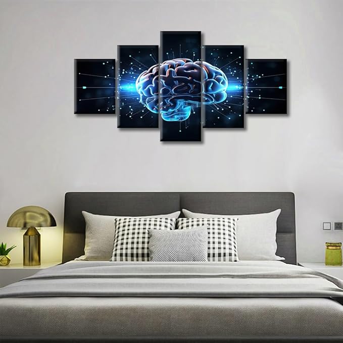 Brain Neural Human Head Wall Art for Living Room Brain Nervous System Canvas Wall Art 5 Panels Abstract Brain Posters & Prints Modern Artwork Ready to Hang for Bedroom Office, (60"Wx32"H)