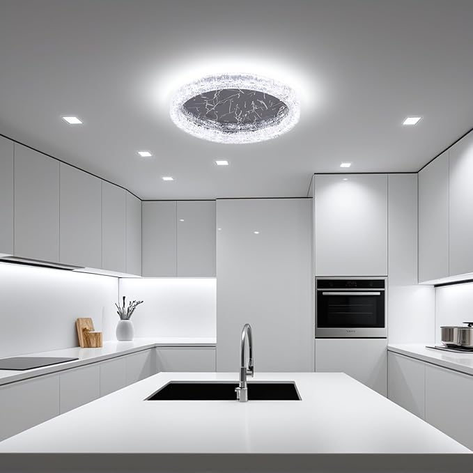 Black Modern Acrylic Ceiling Light, 11.8 inch Round LED Flush Mount Chandeliers Alternative Light Fixture with Stainless Stell Base for Dining Room Bedroom Low Ceiling, 24W 6500K