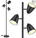 QiMH Tree Floor Lamp with 3 Light Bulbs, Standing Tall Pole Lamps for Living Room Bedroom Office, Reading Stand up Lamps with 3 Adjustable Arms, Black