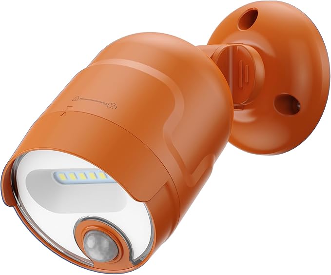 Wireless LED Spotlight, Battery Operated Motion Sensor Outdoor Light - 4000mAh Rechargeable 2-Mode IPX5 Waterproof 600LM Light for Porch, Garage, Hallway, Wardrobe (Orange)