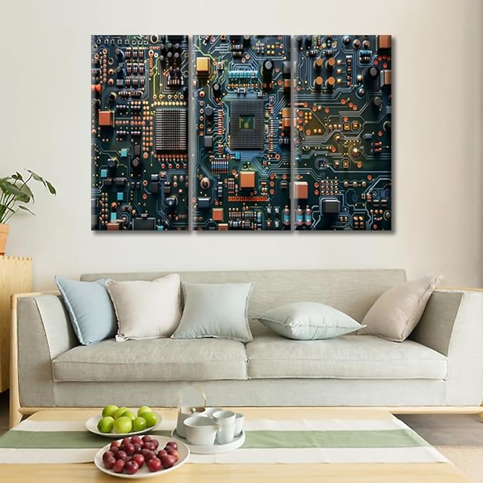 Circuit Board Pictures Canvas Painting Modern Prints Microcontroller Technology Art Posters Prints Paintings Wall Pictures Living Room Stretched and Framed Ready to Hang (42"Wx28"H)