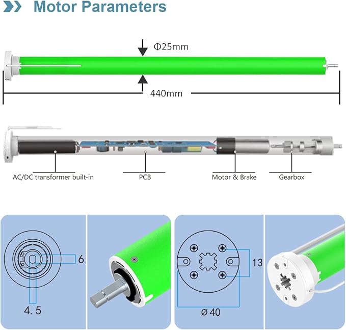 Matter Over WiFi Smart Roller Shade Motor for 1.5"/38mm Tube, Electric Blind Motor Kit, Retrofit Motorized Window Shades, Compatible with Alexa/Google/HomeKit/SmartThings, Wired Power (2.0N.m Torque)