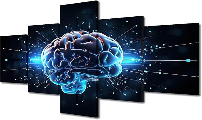 Brain Neuronal Impulses Canvas Wall Art for Bedroom Abstract Human Brain Wall Paintings for Living Room Brain Office Modern Wall Art Print On Canvas Framed Ready to Hang, (50"Wx24"H)