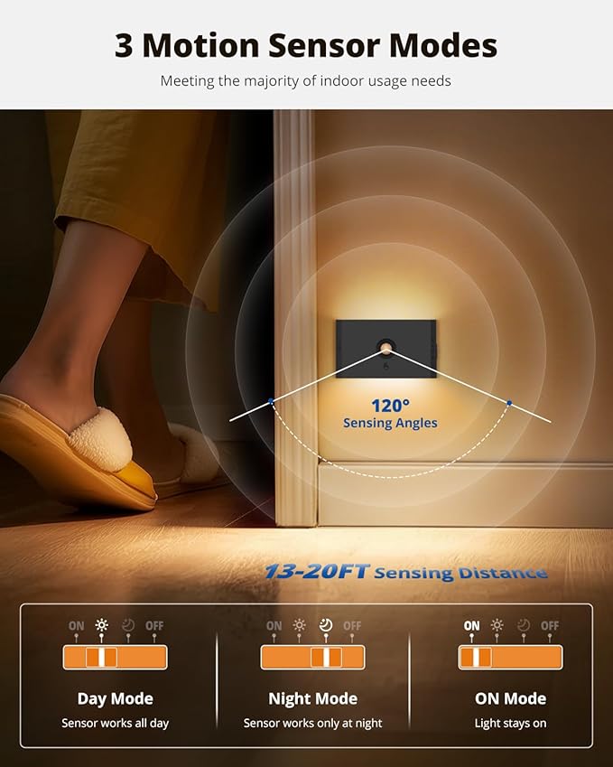wowatt 6 Packs Rechargeable Motion Sensor Stair Light Black (Magnetic Mounting Design)(Sensor Modes Available)(Lighting Dimmable) Battery Night Lights for Stairway, Hallway, Bathroom