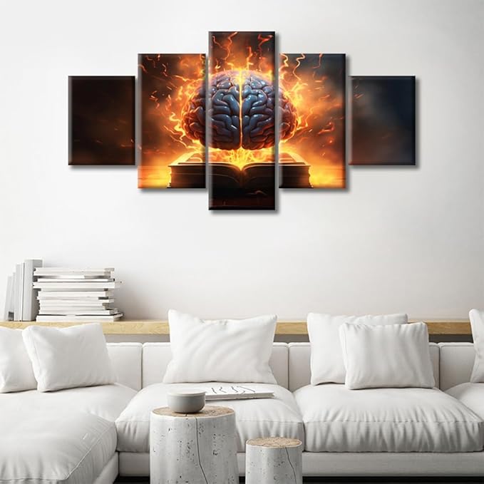 5 Pieces Abstract Human Brain Wall Art Painting on Canvas Artificial Intelligence Concept Bedroom Wall Art Modern Decor Brain House Decor for Living Room Pictures Framed Ready to Hang, (60"Wx32"H)