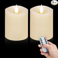 3x4 Flickering Flameless Candles Set of 2,Real Wax LED Battery Candles,with Timer,4 inch Flameless Candles with Remote,Battery Operated Candles,for Wedding Holiday Home Decor,Ivory