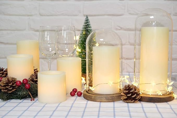 Eldnacele LED Flameless Flickering Candles Optical Fiber Wick with 10-Key Remote and Timer, Battery Operated Wax Candles Set of 6 Home Decoration(D3 x H3 4" 5" 6" 7")