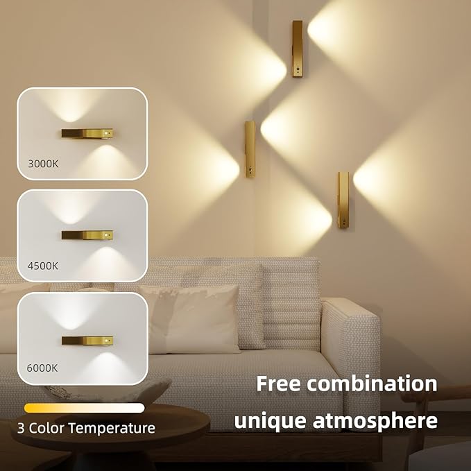 Motion Sensor Wall Light with Remote Control, Rechargeable Magnetic Wall Light, Wireless Motion Sensor Light Indoor Suitable for Hallway Light Room LED Night Light -1 Pack Brass