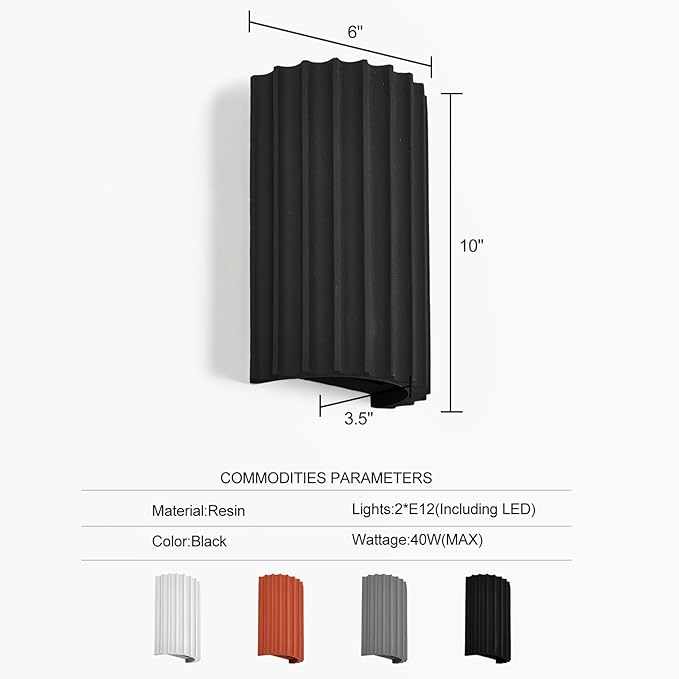 ZEROUNO Black Resin Modern LED Wall sconces Hardwired Indoor Wall Lights Up and Down Wall Mount Wall Lamp Fixture for Living Room Bedroom Hallway Corridor Conservatory Stairs (with E12 Bulbs)