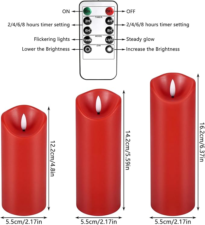 24-Pack Red Flameless LED Candles with Remote - Realistic Flickering Battery - Operated Pillar Candles forValentine's Day, Home Decor, Weddings, Parties.