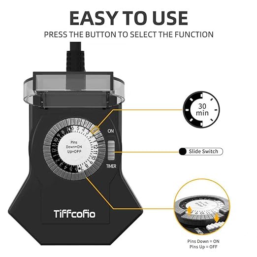 Outdoor Timer Outlet Waterproof, 24 Hour Mechanical Light Timer Outdoor, 2 Grounded Outlets for Home and Garden, 15A 1/2HP, Heavy Duty, ETL Listed (2 Packs)