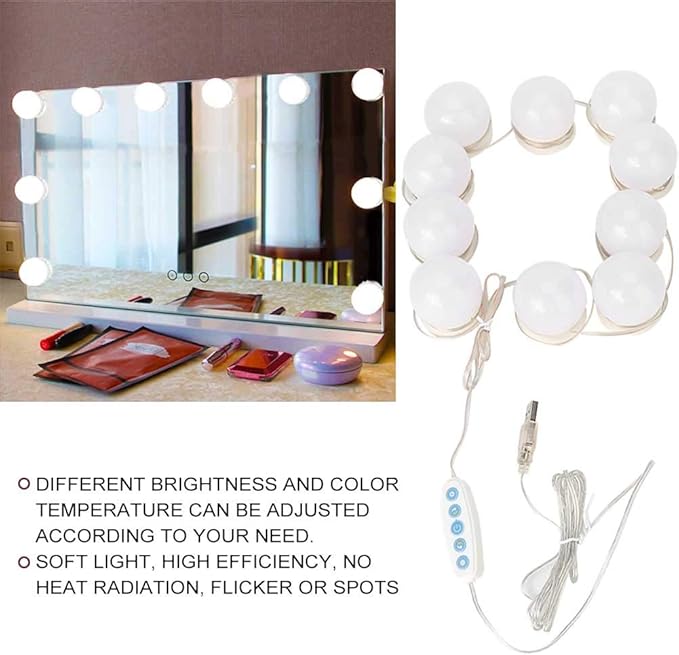 Cimenn Hollywood Makeup Vanity Mirror Bulb, 10Pcs USB LED 5 Color Temperature Light Bulb for Makeup Beauty Tabletop Vanity Mirror, Wall Mounted Lighting