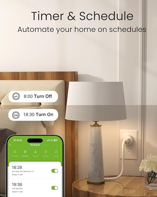 GHome Smart 5G 15A WiFi Smart Plug Compatible with Alexa and Google Home, Outlet Timer Smart Home WiFi Outlet Timer with Remote Control, 5GHz and 2.4GHz Wi-Fi Sockets, ETL FCC Listed, White, 2 Pack