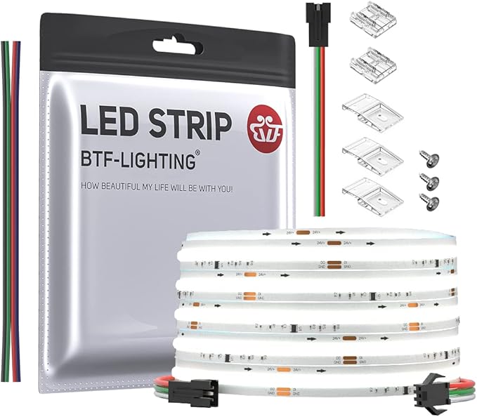BTF-LIGHTING FCOB COB LED Strip Addressable WS2811 IC 6000K Cool White Flexible High Density Uniform Chasing White Light 16.4FT DC24V CRI 90+ 360LED/m for Indoor Decor(No Adapter or Controller)