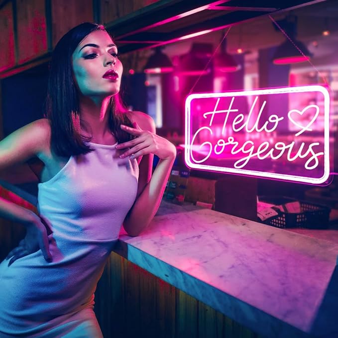 Hello Gorgeous Neon Signs Hello Beautiful Bedroom Neon Signs Pink Neon Sign are Suitable as Background WallDecor ations for Family Weddings and Birthdays Pink Neon Light Wth Dimmable Switch