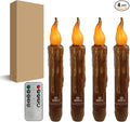 Brown Flameless Short Taper Candles, Real Wax Hand Dipped LED Battery Operated with Remote, Flickering Flame Lights for Festival Party Home Décor, 6.7 Inch Primitive Flameless Candles, 4PCS