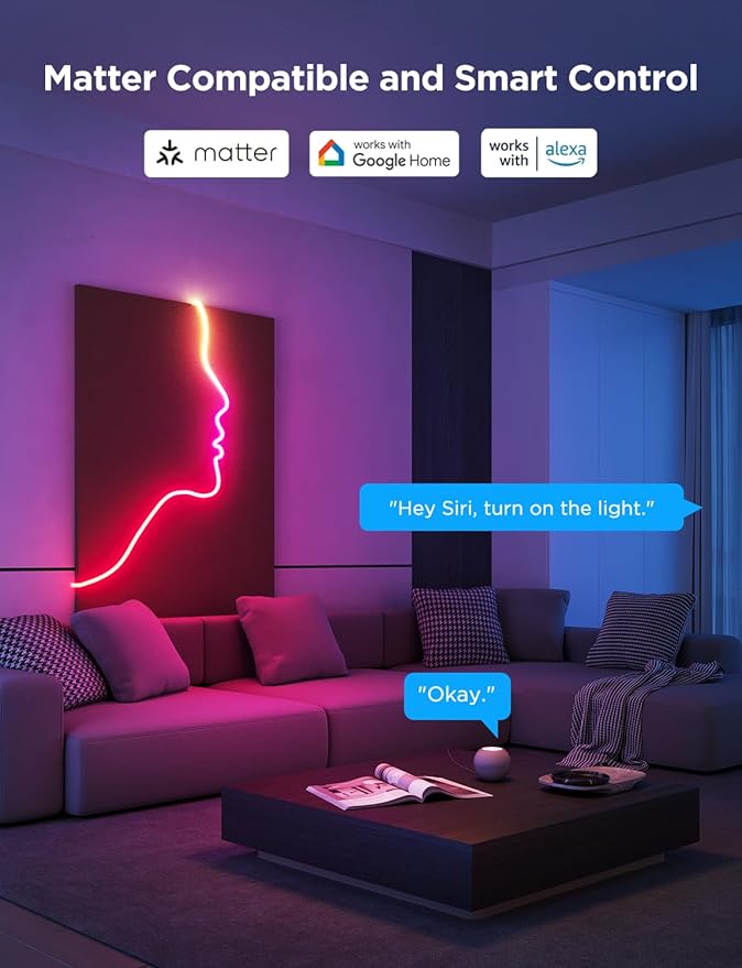 Govee RGBIC Neon Lights, LED Smart Neon Rope Light 2 Works with Matter, Alexa, Google Assistant, Custom DIY Neon Strip Lights for Bedroom and Wall Decor, Softer Material, 9.8ft, White