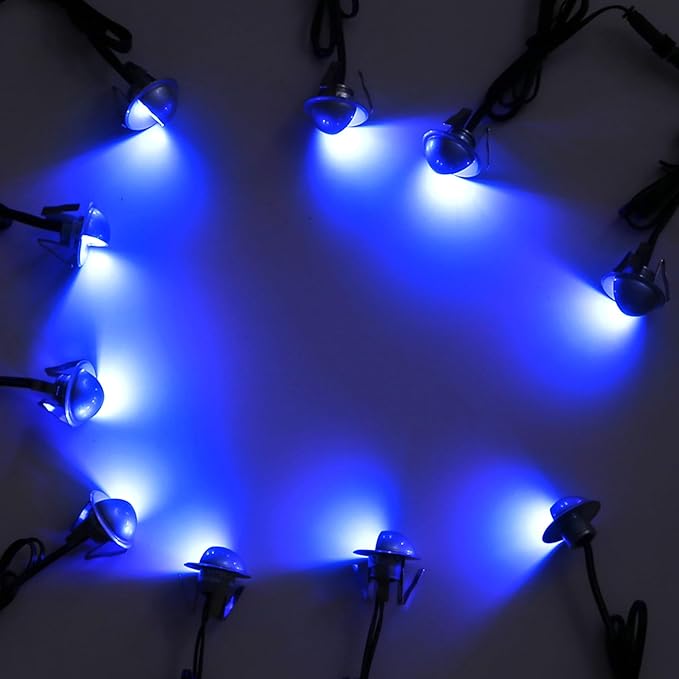 LED Stair Light Low Voltage Waterproof IP65 Outdoor 1-2/5" Recessed Wood LED Deck Lighting Yard Garden Patio Step Landscape Pathway Decor Lamp(1pcs,Blue)