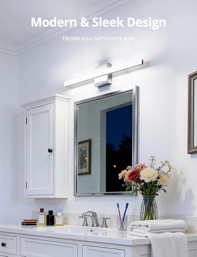 Combuh LED Vanity Lights Bar 24 Inch Bathroom Light Fixtures 14W IP44 Over Mirror Lighting Indoor Wall Sconces Modern Cool White 6000K for Washroom