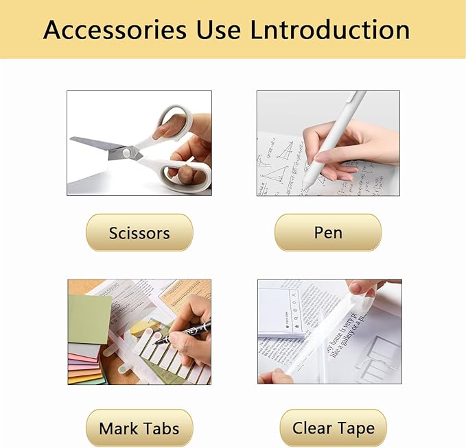 Office Supplies,Desk Accessories,Tape Holder,Stapler,Scissor,Staple Remover,Box of Binder Clips,Staples,Ballpoint Pen,Lndex Tabs,Clear Tape,Office Supplies Set(White)