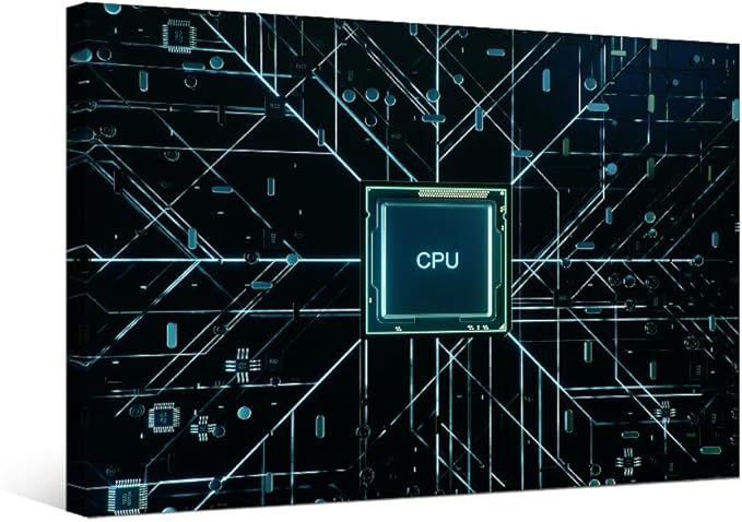LSIUHWUWI 1 Panel CPU and Circuit Board Canvas Walll Art Modern Artwork Wall Decor CPU Concept Pictures Bathroom Decor Wall Art Circuit Board Print on Canvas Framed Ready to Hang 20X28 INCH