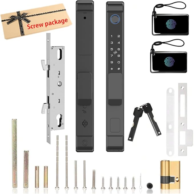 eLinkSmart Slim Keypad Door Lock Built-in WiFi Fingerprint Keyless Entry Mortise Smart Lock for Sliding Patio Glass Door, 2885 Hook Latch, Fits 22–110mm (0.87"-4.33") Door Thickness, Tuya App