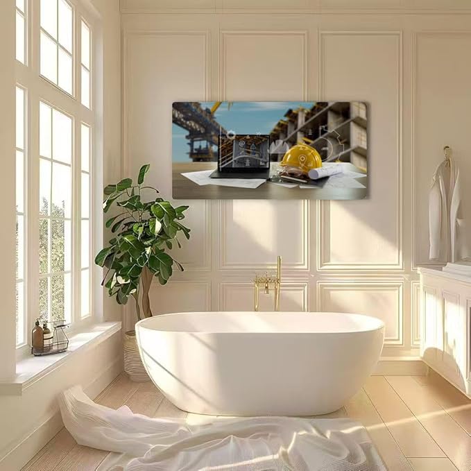 Wibinuki Wall Art Wall Decor Wall Paintings Engineer architect industry .0 using computer construction site for Living Room Bedroom Bathroom Home Decor Can Be Hung Directly 20"x 40"