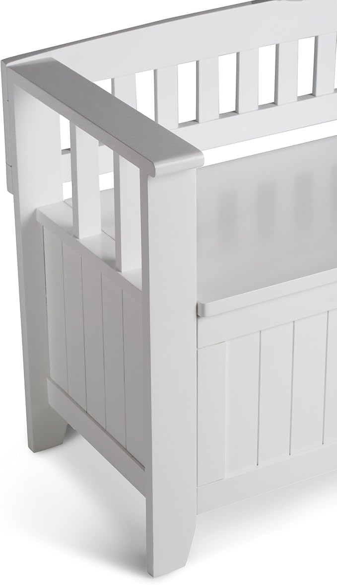 SIMPLIHOME Acadian Solid Wood 48 inch Wide Storage Bench that Seats 2 and 36 inch Wide Storage Cabinet in White for the Living Room, Entryway, and Family Room, Transitional Style